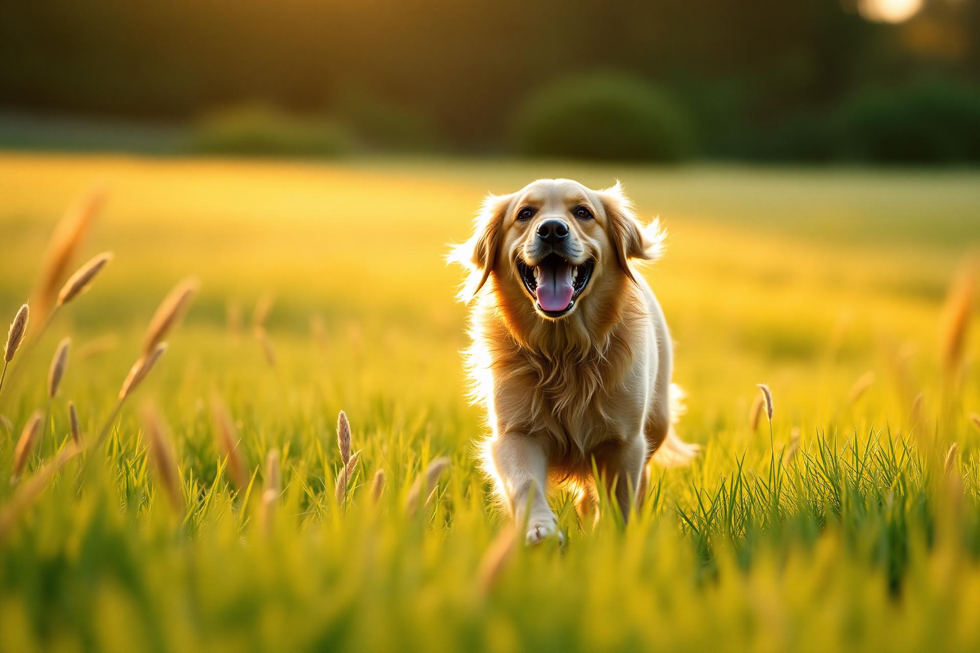 Rescued dog looking into the light at golden hour